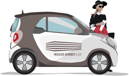 illustration d'une voiture avec une femme debout à cotés